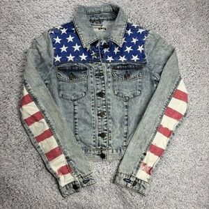 Topshop Jacket Womens 4 American Flag Moto Motorcycle Riding Gear Denim Party